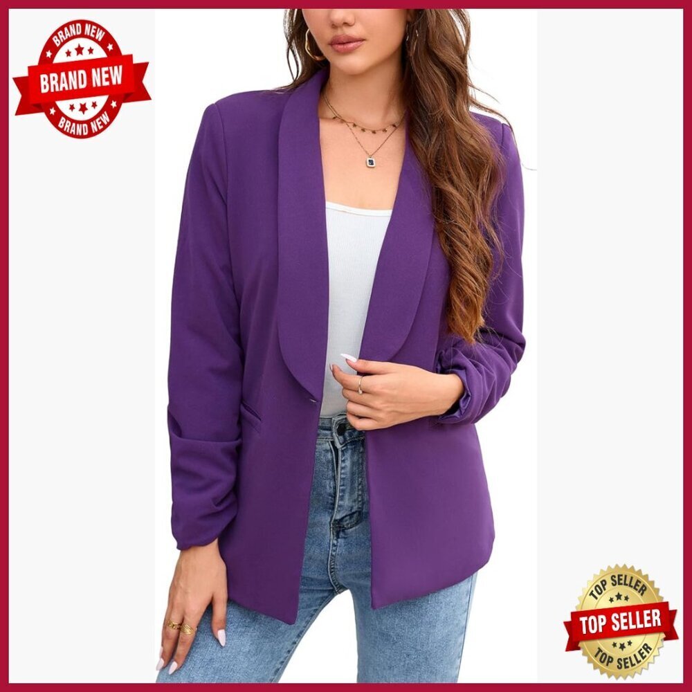 Long Sleeve Blazer Cardigan Jacket Open Front Office Work Wear